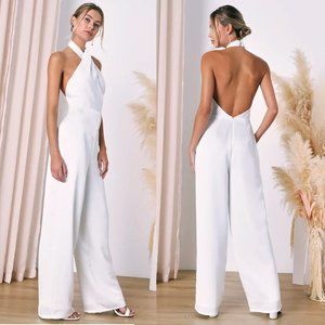 Beyond Classy Backless Crisscross Halter Neck Wide-Leg Jumpsuit Romper size XL
